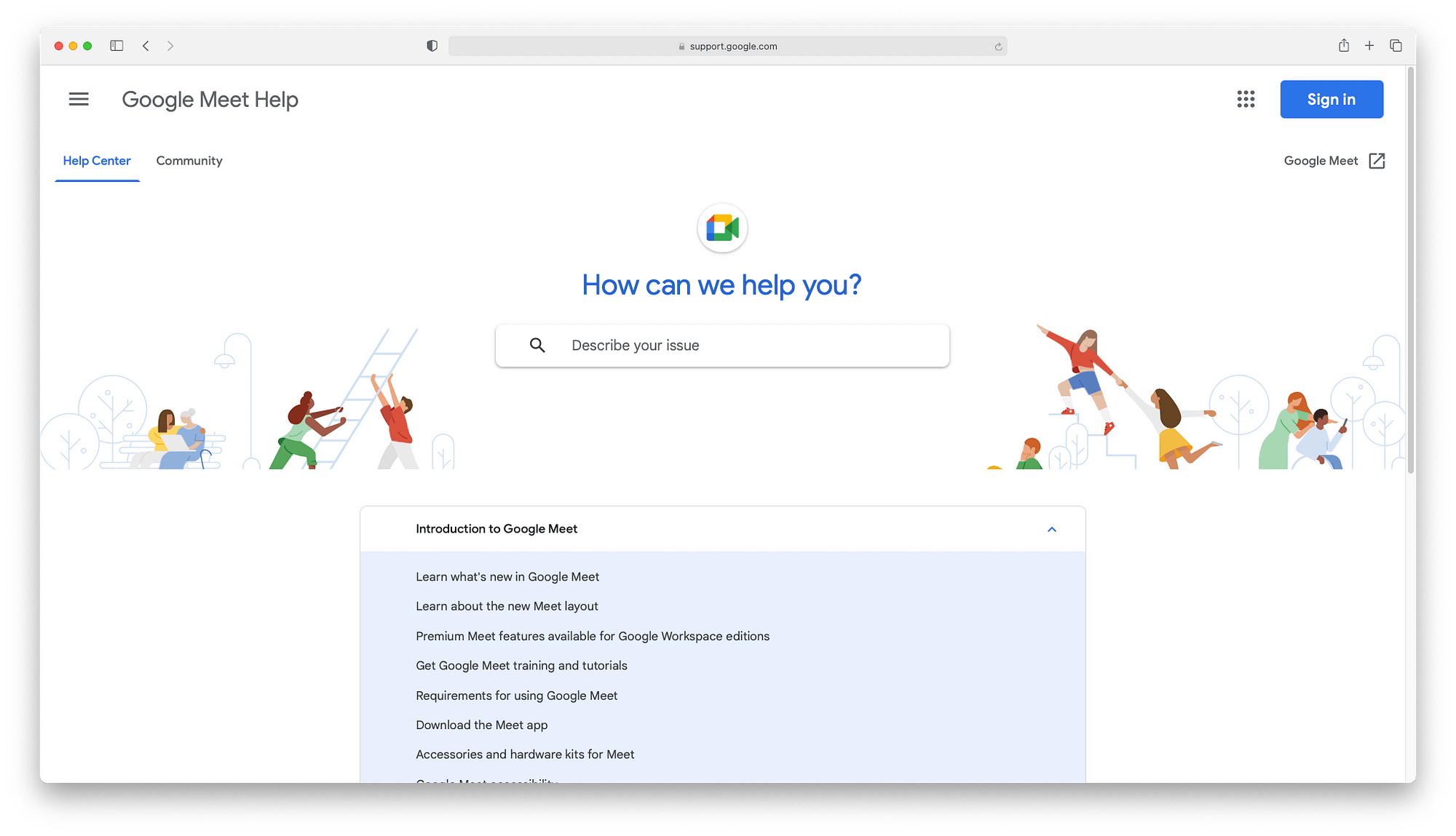 The Google Meet help center