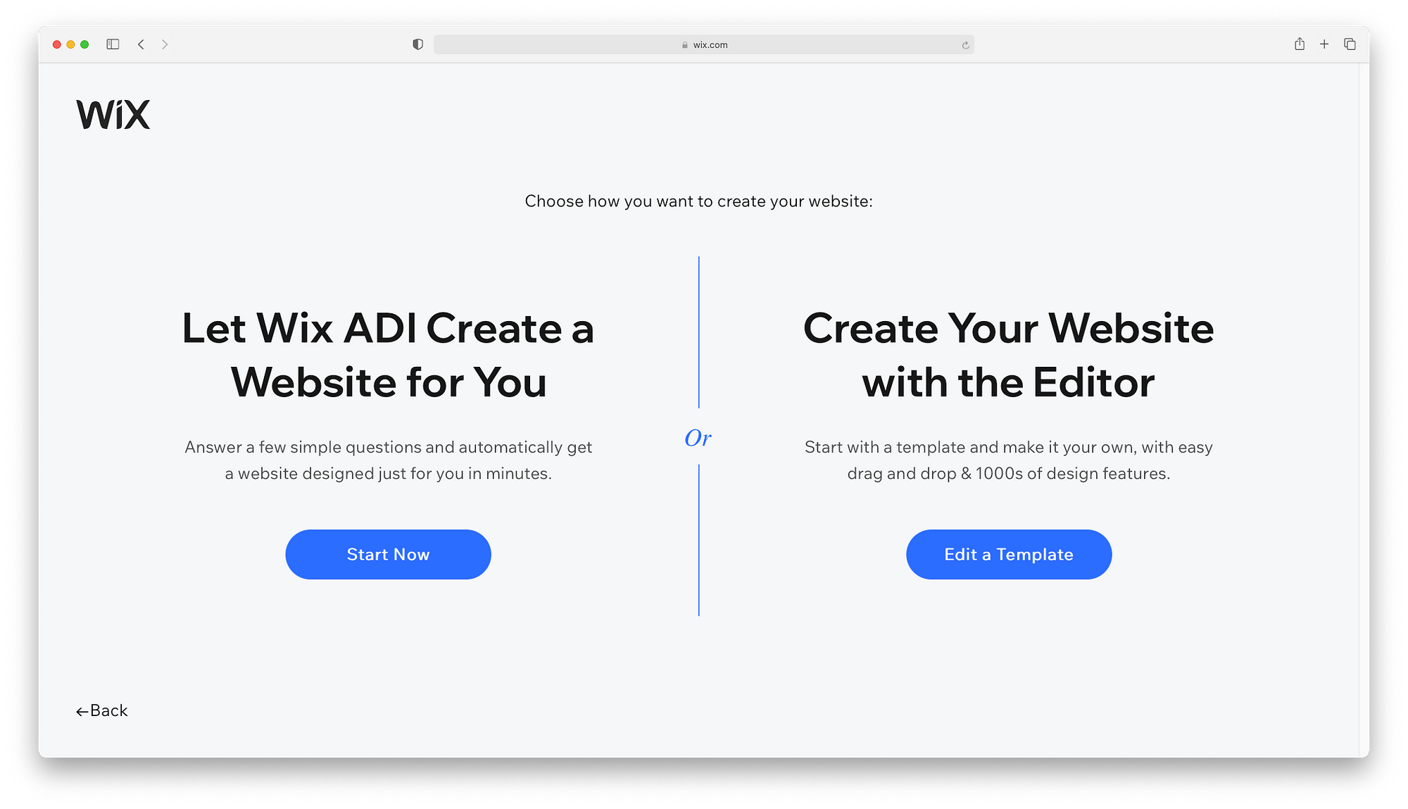 The choice between Wix ADI and Wix Editor
