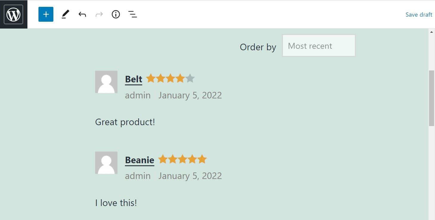 The All Reviews WooCommerce block