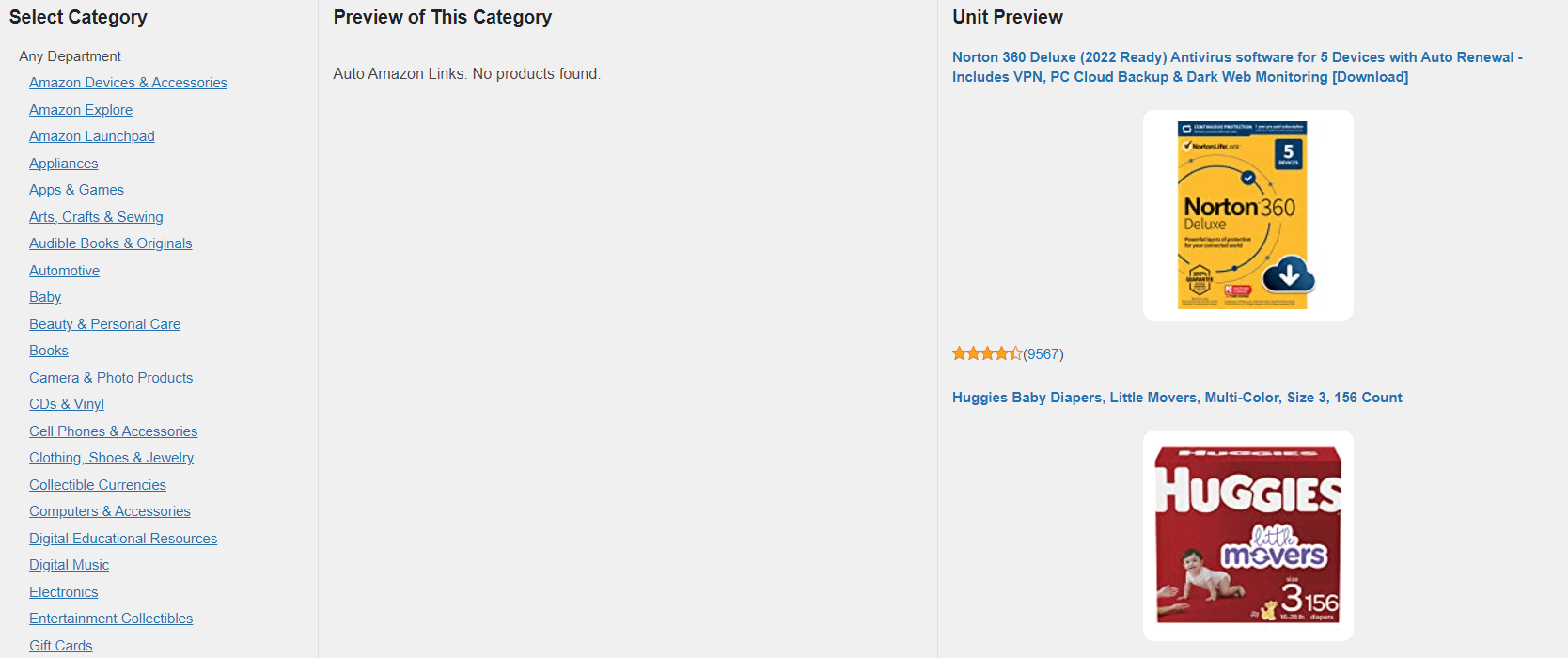 Categories in the Auto Amazon links plugin. 