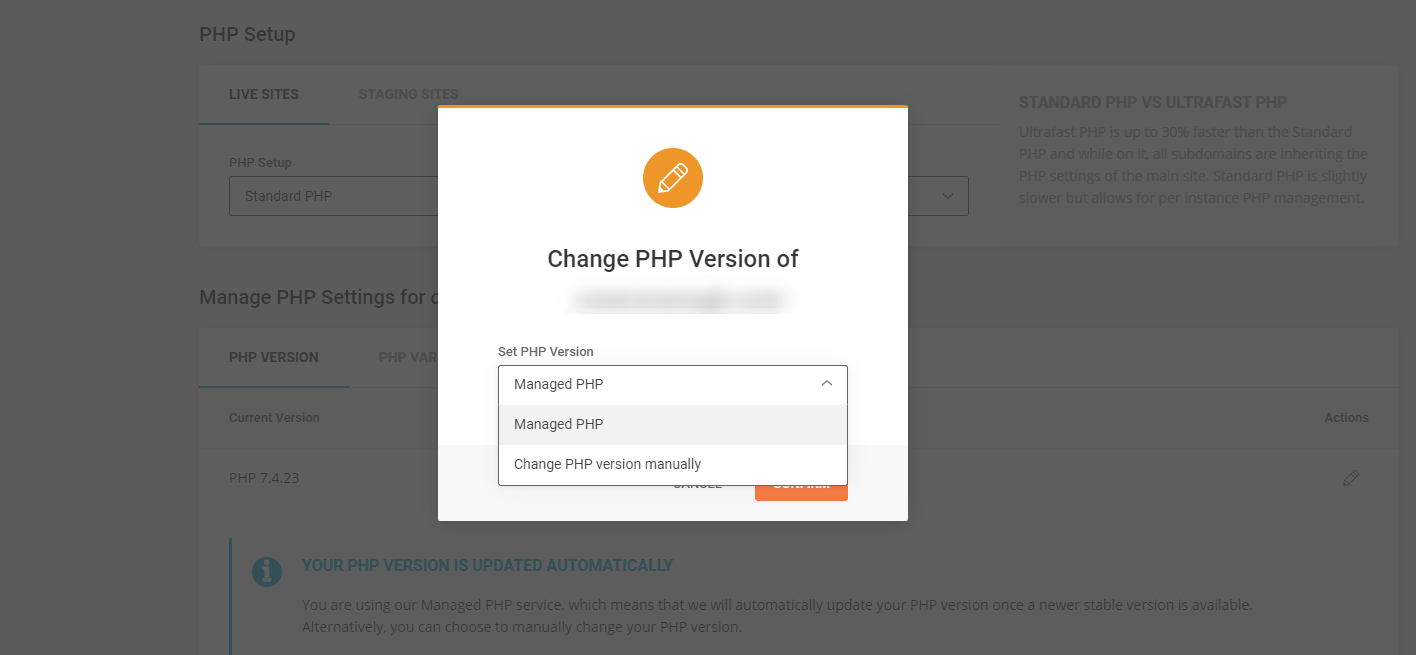 Manually changing PHP version via Site Ground.