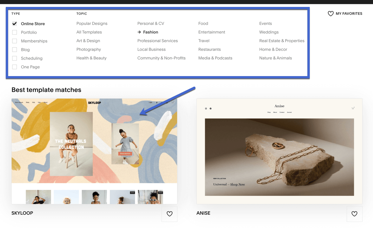 choose a template - Squarespace review