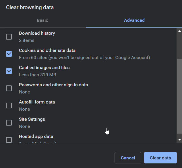 clearing chrome cache