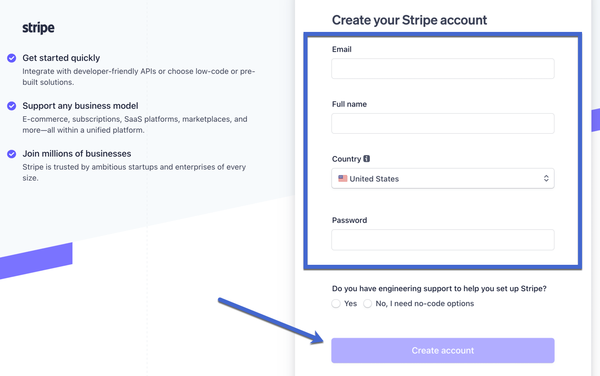 make a Stripe account