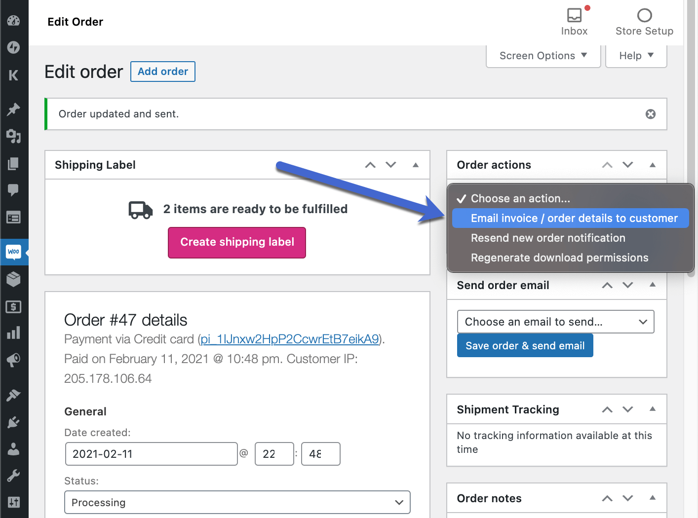 order actions for WooCommerce invoice