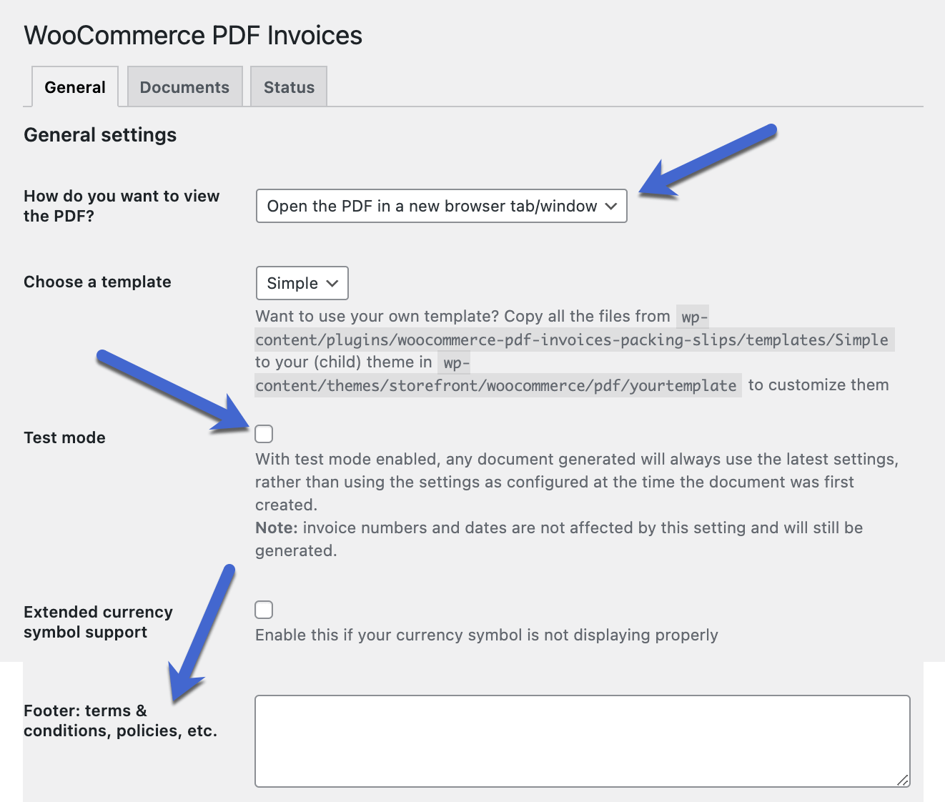 settings for WooCommerce invoice