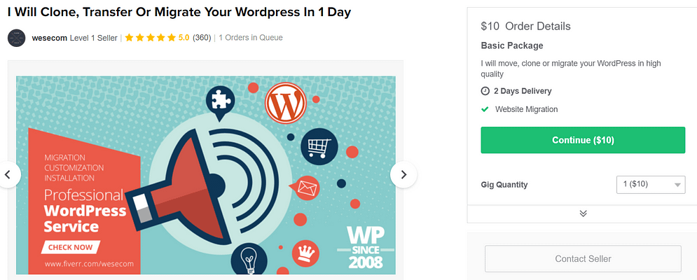 An example of a WordPress gig.