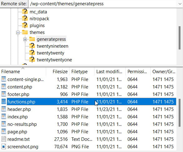 function.php file location - 503 error fix