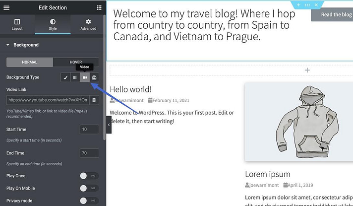 add WordPress video background