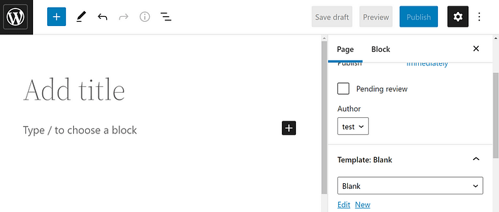 Creating a new template in WordPress. 