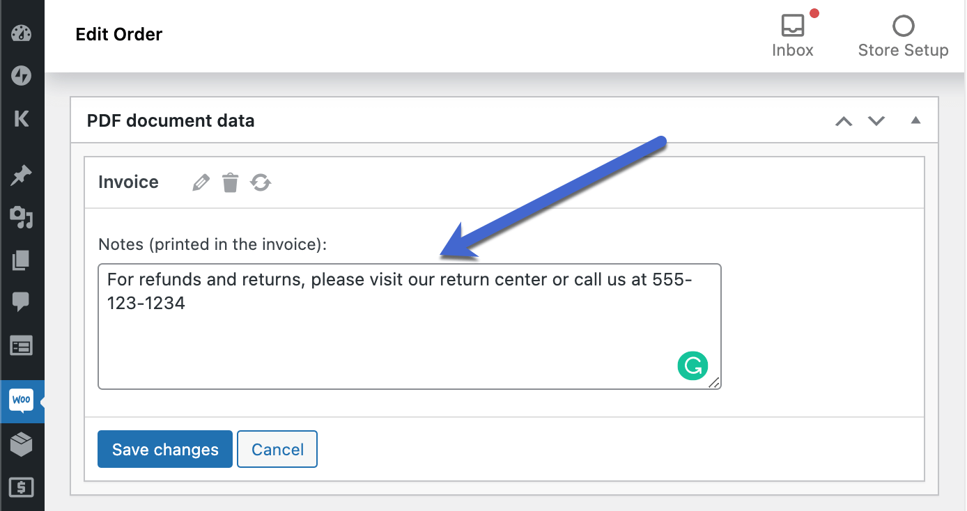 add notes to WooCommerce invoice