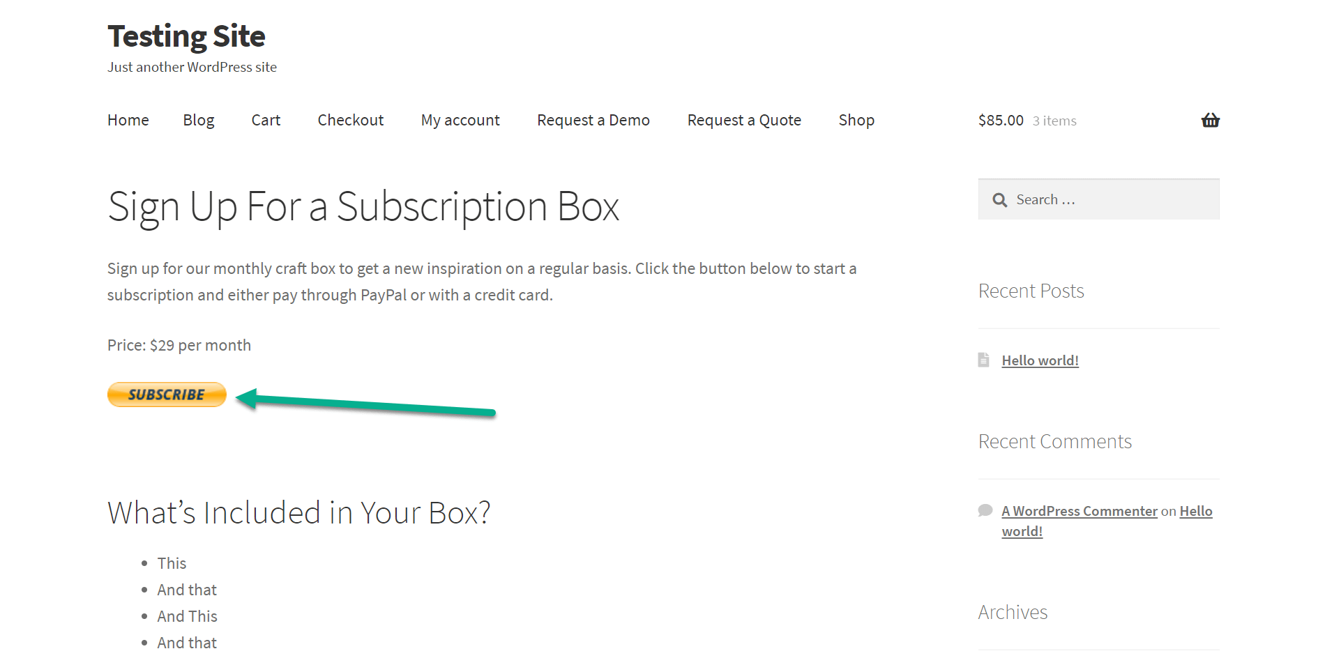a subscribe button for WooCommerce recurring payments
