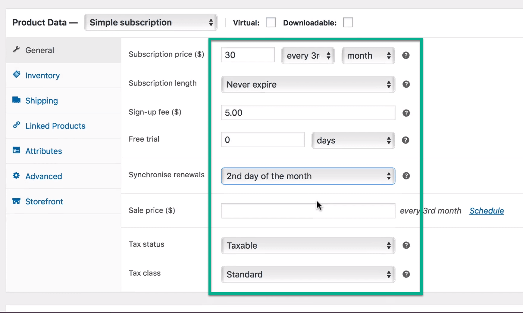 set the settings for subscription