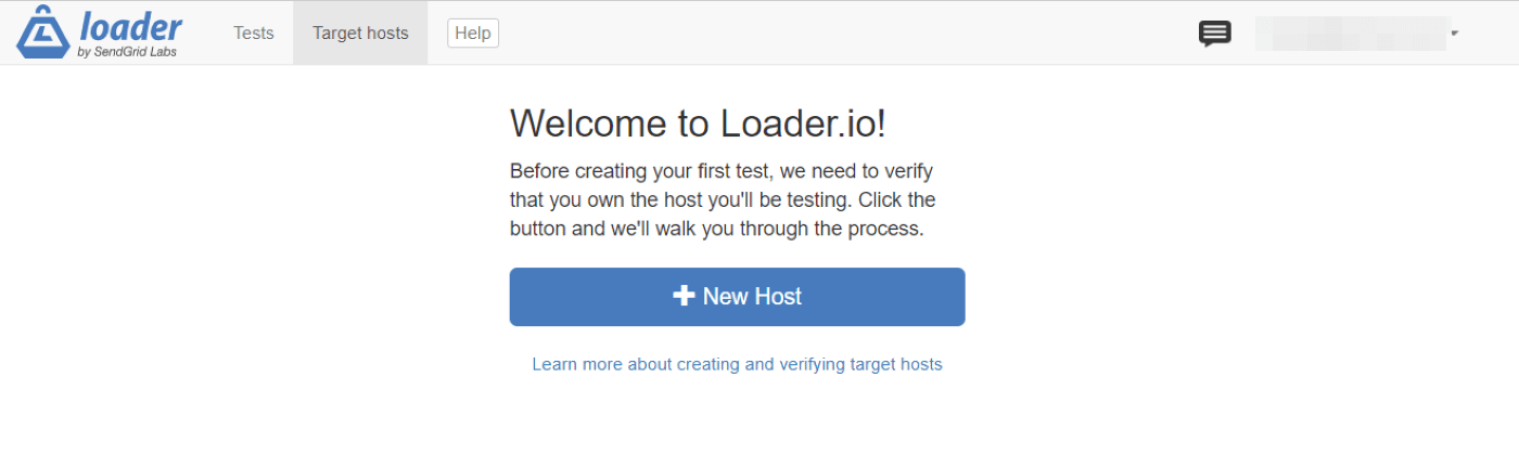 Creating a new host in Loader.io to stress test website