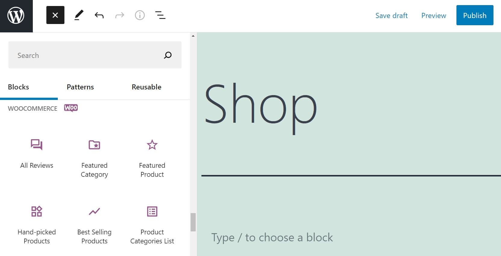 Viewing all WooCommerce Blocks in the Block Editor