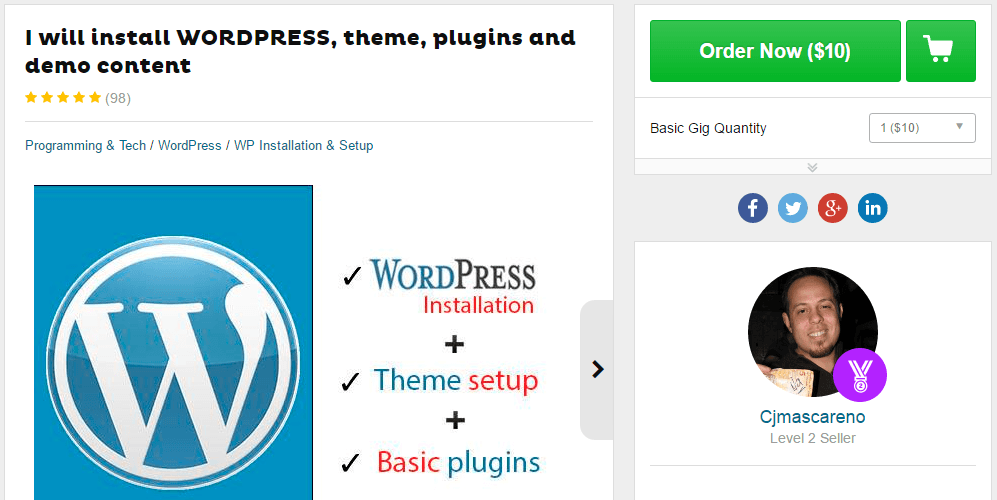An example of a WordPress setup gig.