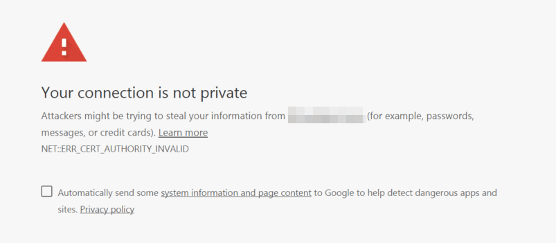 Warning for users entering a website that isn