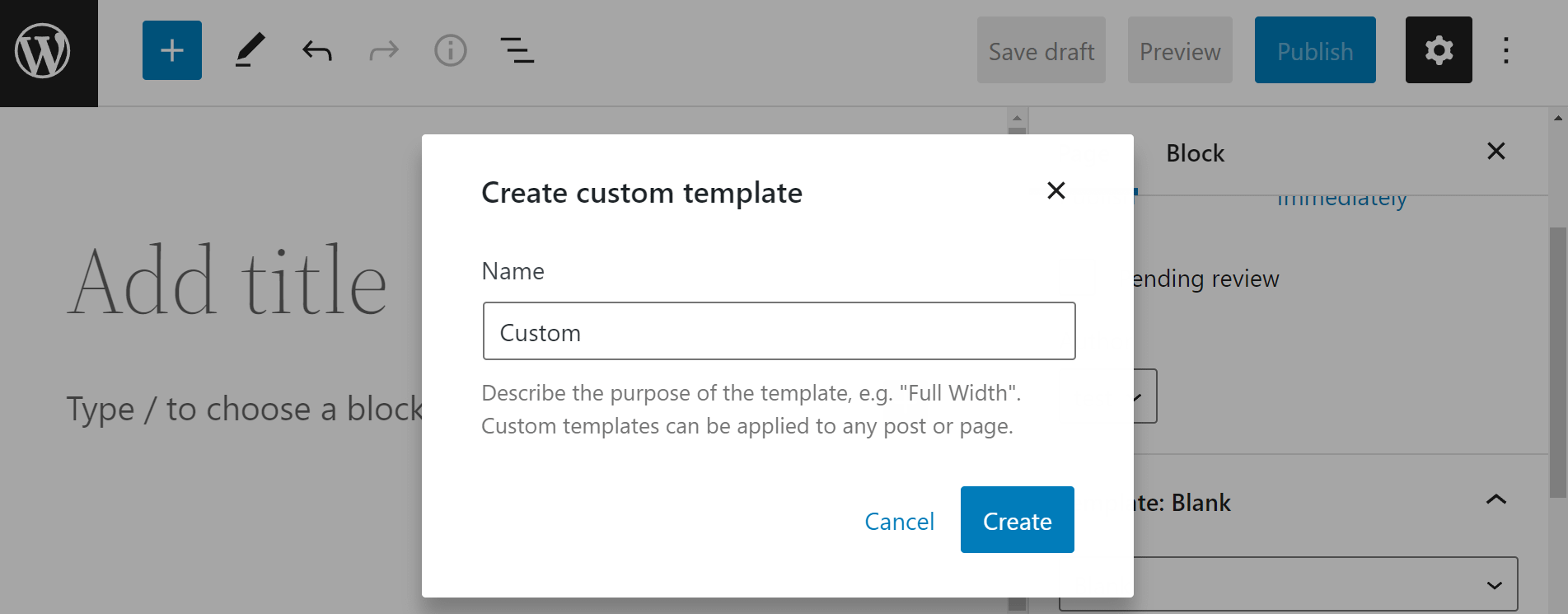 Creating a Custom template in WordPress. 