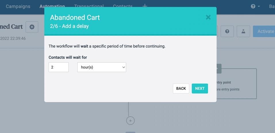 settings for abandoned cart 