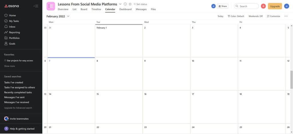 Asana calendar view
