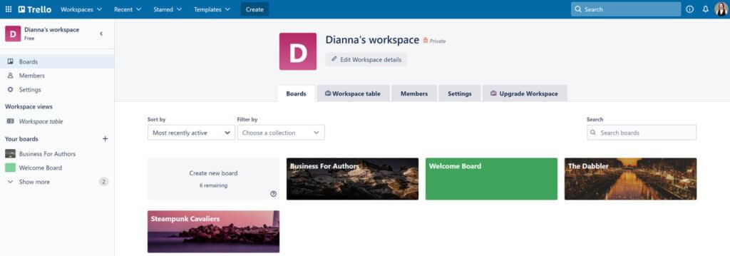 Trello vs Asana: Trello Workspace