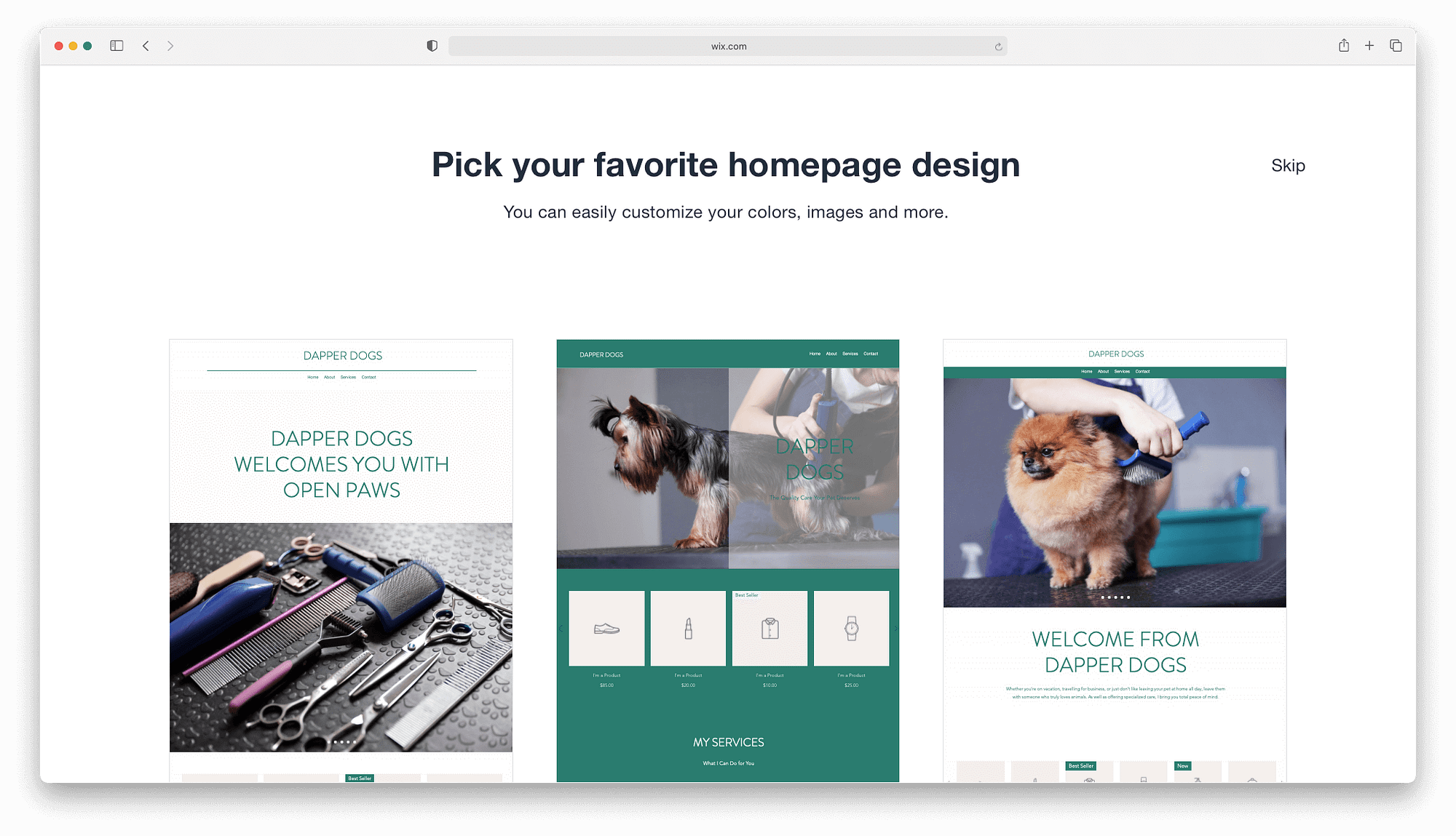 Using a pre-made homepage design.