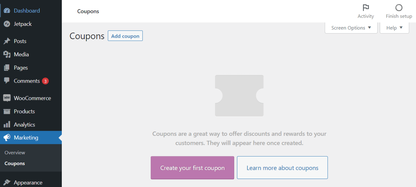 Creating a new coupon in WooCommerce