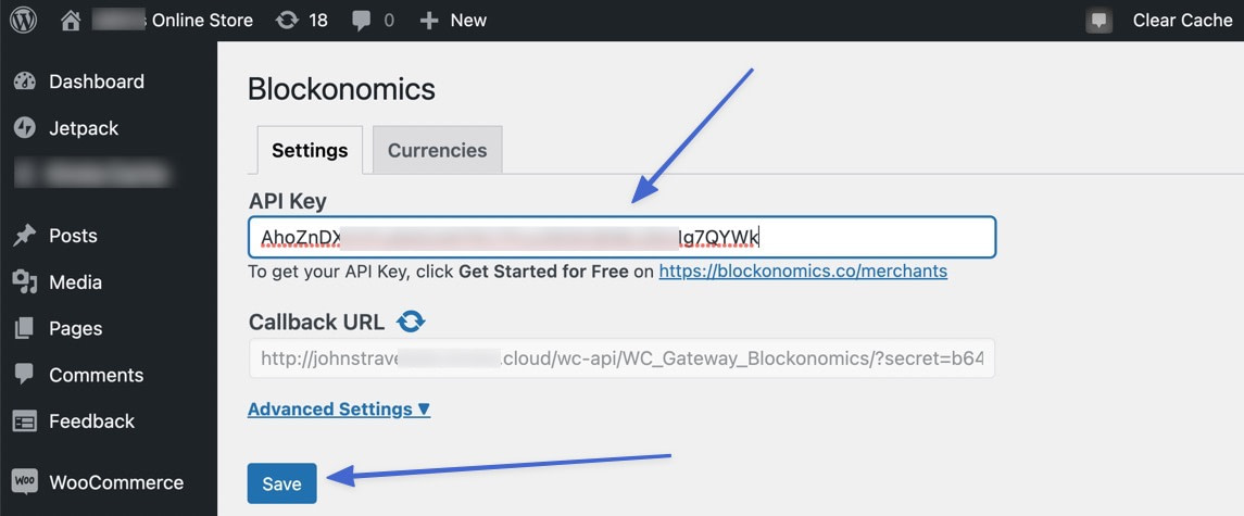 api key to accept Bitcoin on WordPress