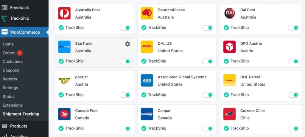 many shipping providers for WooCommerce shipment tracking