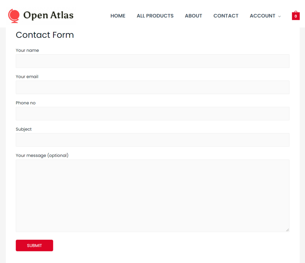 A contact form built once you set up Contact Form 7