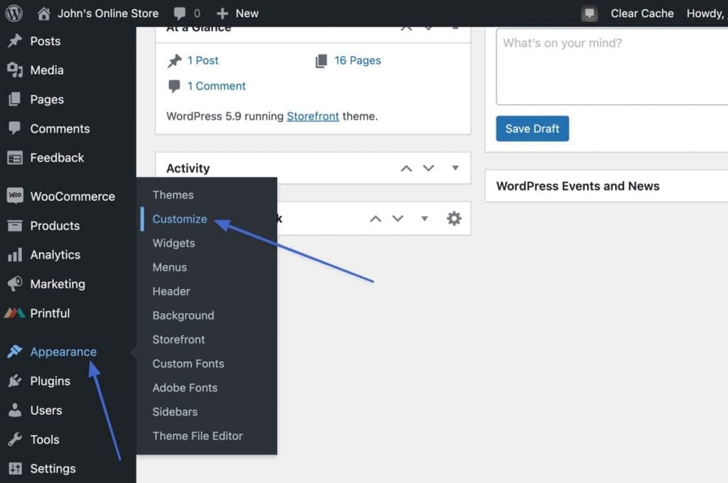 how to change WordPress site title with the customize button