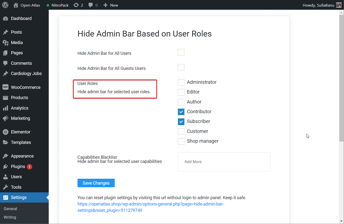 how to hide admin bar for user roles with a plugin