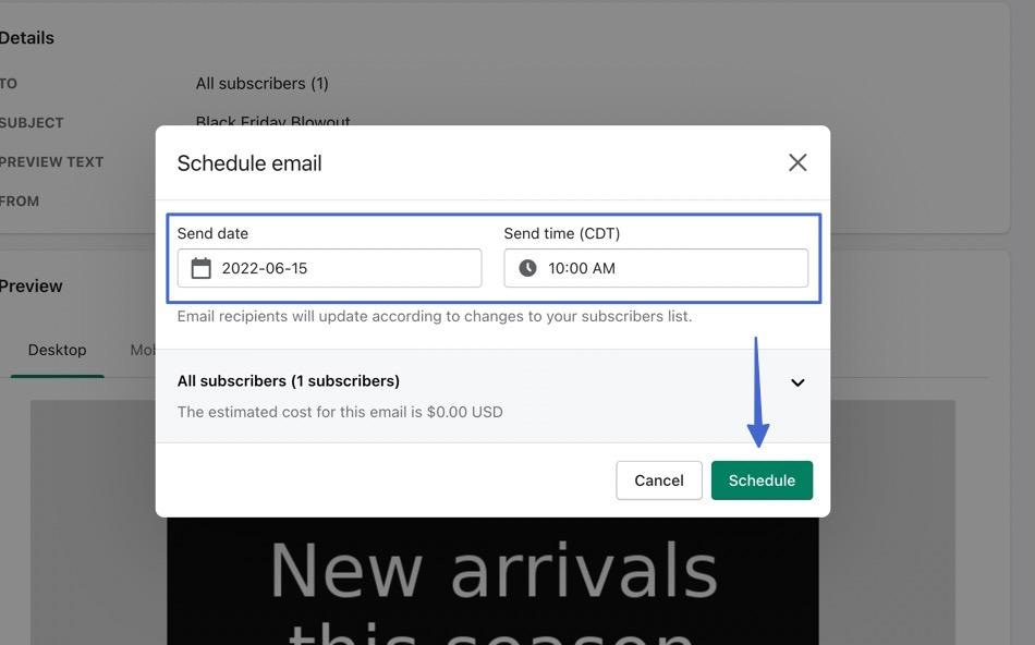 schedule Shopify email marketing campaign 
