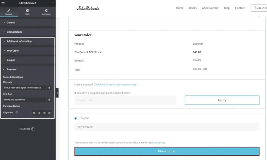 content settings to edit WooCommerce checkout