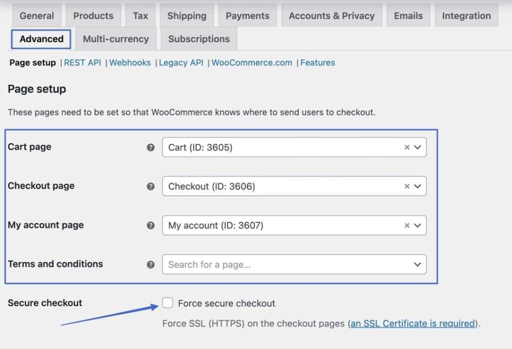 secure checkout and page setup to edit WooCommerce checkout