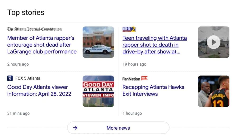 example of Google News results