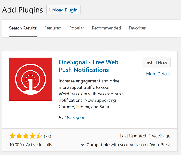 The install option for the OneSignal plugin.