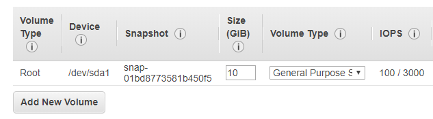 Default AWS storage settings.