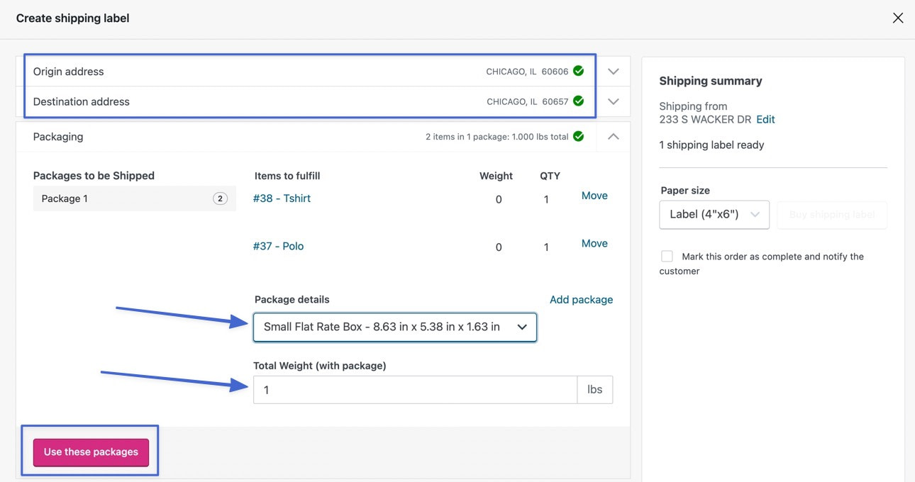 pick a package for WooCommerce shipment tracking