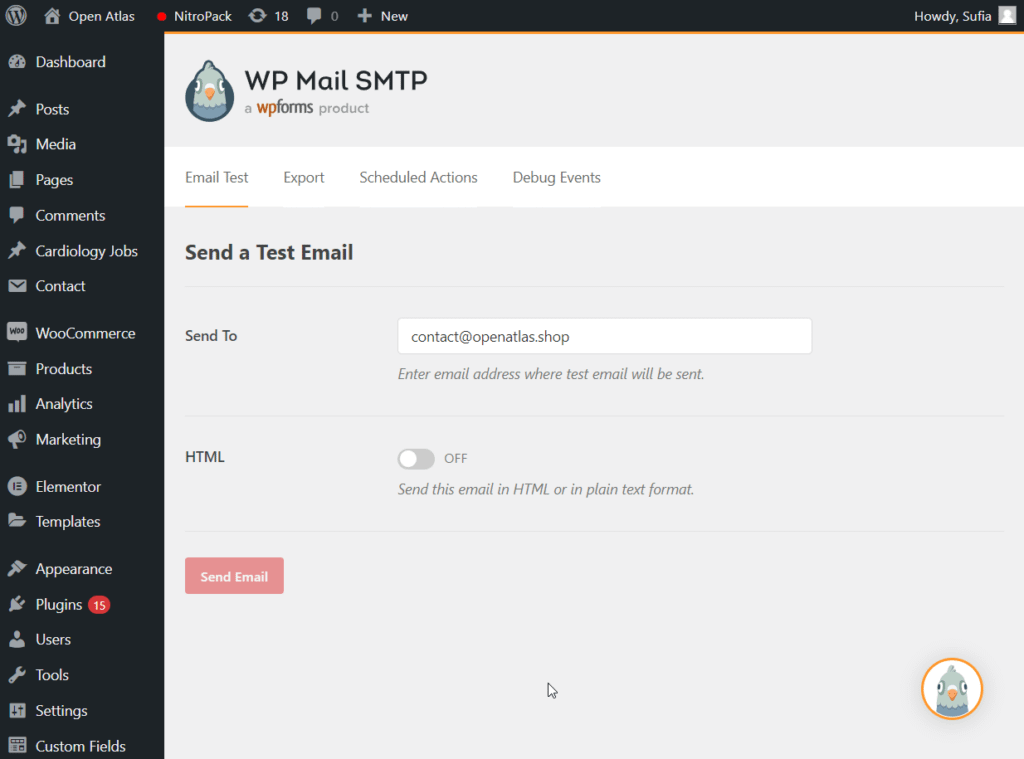 wp smtp plugin email test