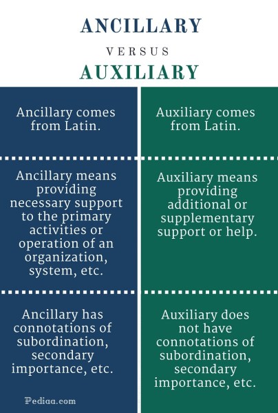 Difference Between Ancillary and Auxiliary - infographic