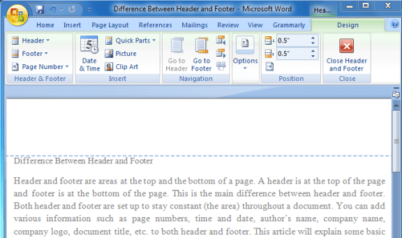 Difference Between Header and Footer - Step 3
