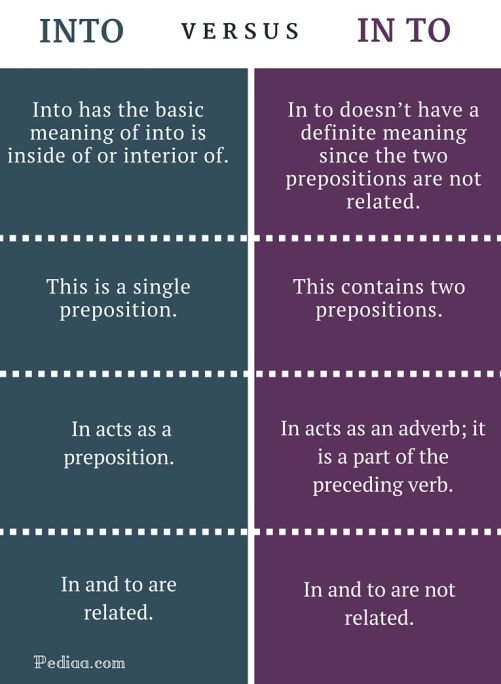 Difference Between Into and In To - infographic